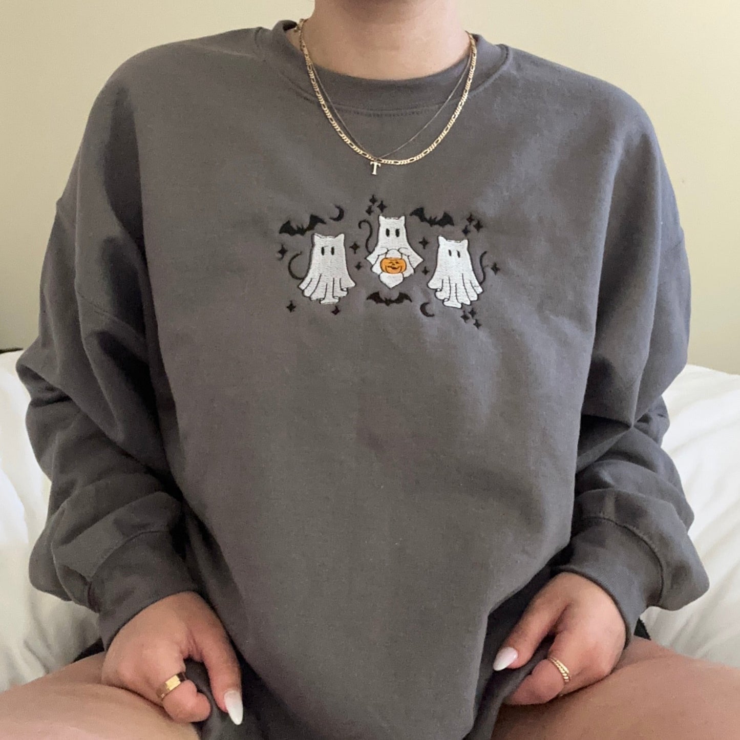 Ghost Cats Embroidered Sweatshirt