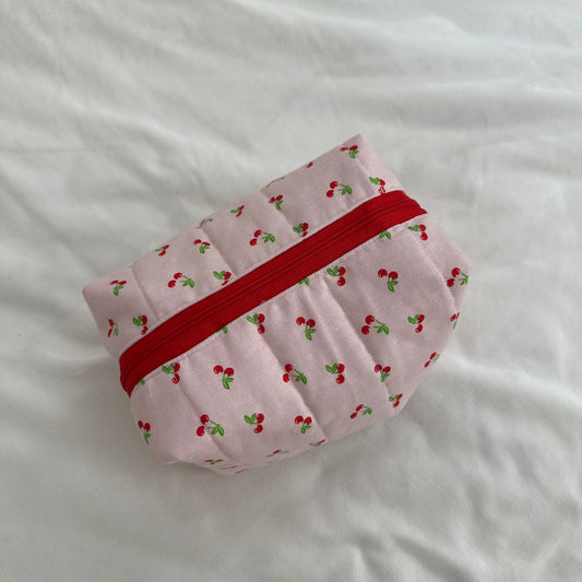 Cherry Checkered Quilted Make-Up Bag