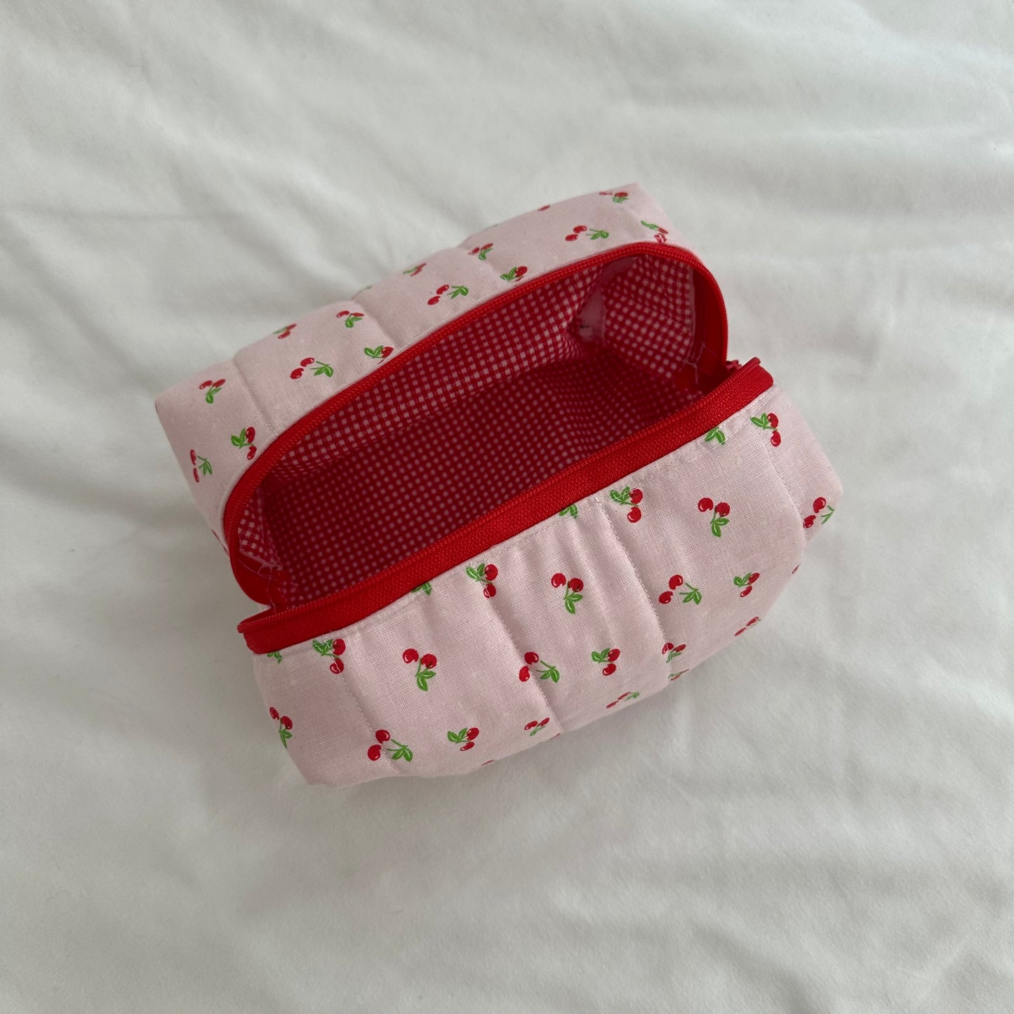 Cherry Checkered Quilted Make-Up Bag