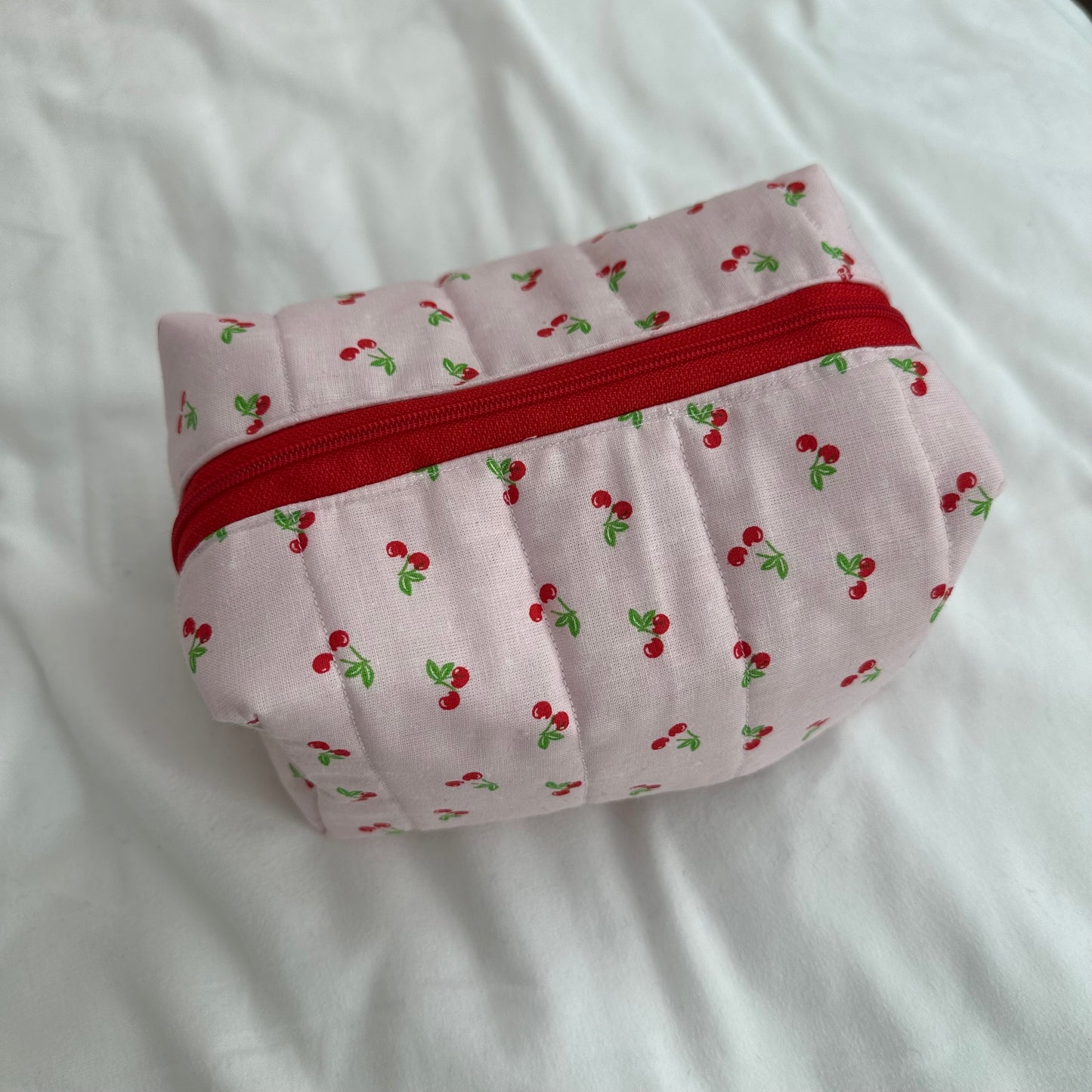 Cherry Checkered Quilted Make-Up Bag