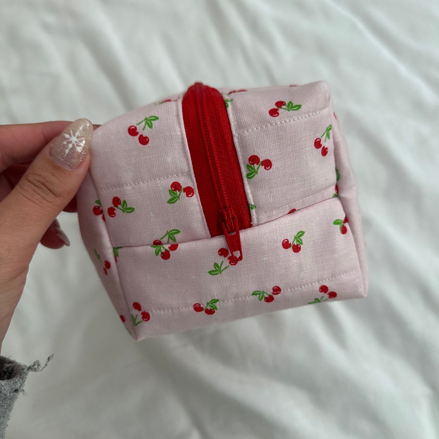 Cherry Checkered Quilted Make-Up Bag